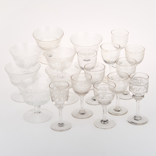 53 - A GROUP OF EARLY 20TH CENTURY ETCHED DRINKING GLASSES AND BOWLS (Two trays)