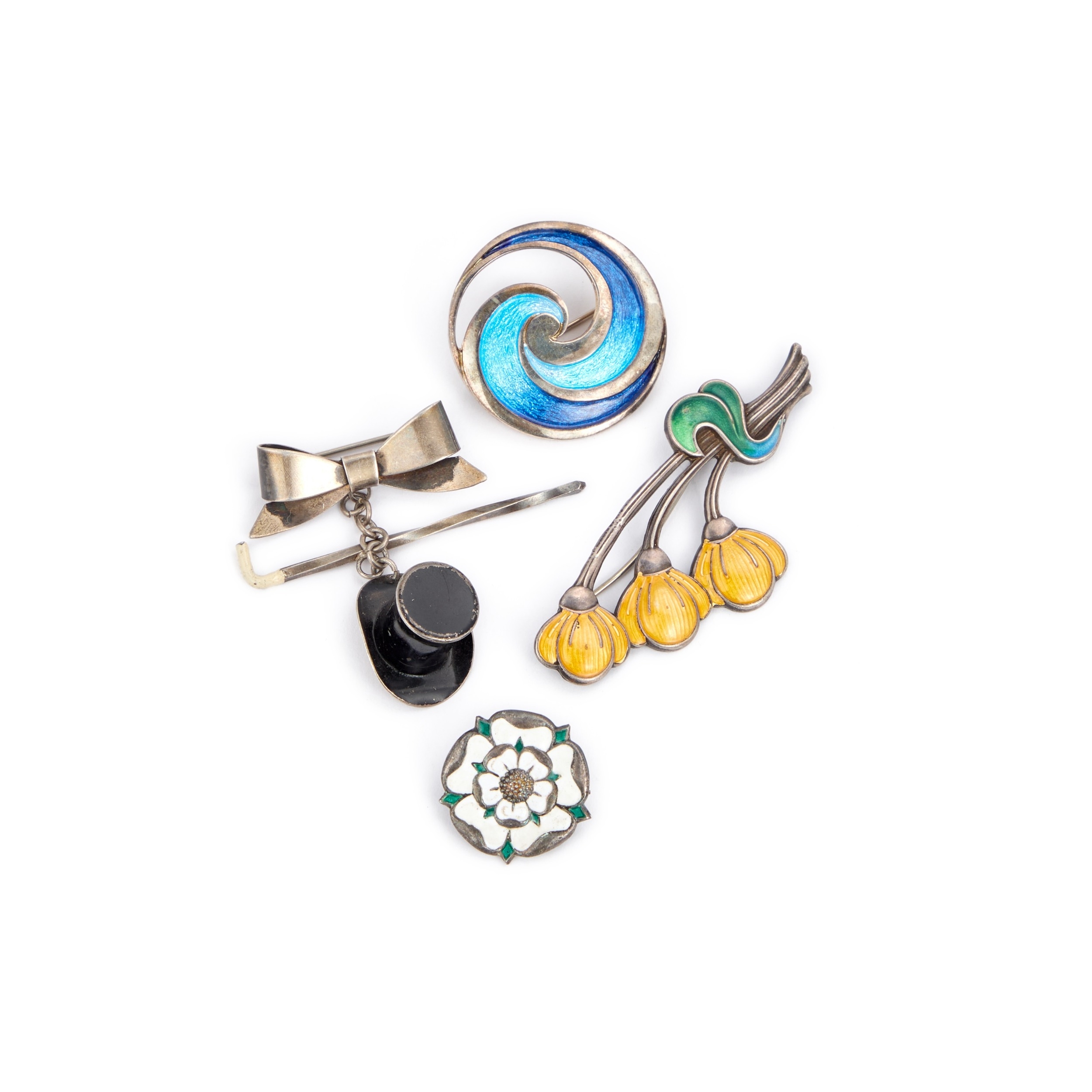 A GROUP OF ENAMEL JEWELLERY comprising a Sheila Fleet (nee