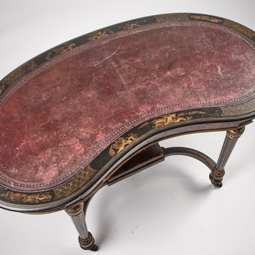 A 19TH CENTURY CHINOISERIE WRITING DESK reniform, the tooled leather ...