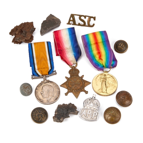 48 - A FIRST WORLD WAR MEDAL TRIO awarded to SS-22544 Pte. H.L. Hall, A.S.C.; together with buttons, shra... 