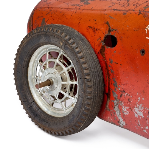 52 - A VINTAGE 'FERRARI' PEDAL CAR POSSIBLY BY TRI-ANG painted red with racing number â6â and twin wh... 