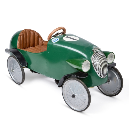 53 - A VINTAGE BAGHERA âAUSTINâ PEDAL CAR painted dark green with racing number â1â, fitted with ... 