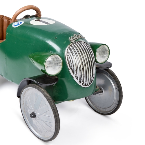 53 - A VINTAGE BAGHERA âAUSTINâ PEDAL CAR painted dark green with racing number â1â, fitted with ... 