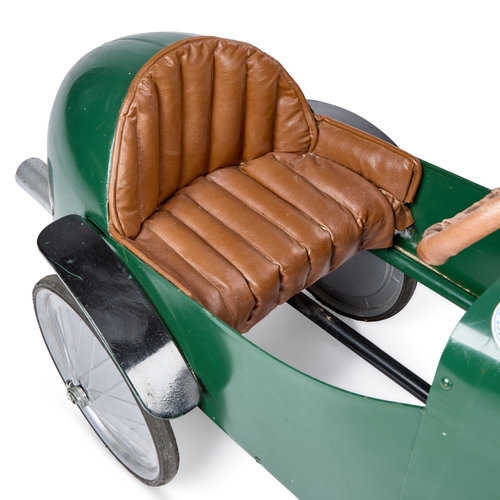 53 - A VINTAGE BAGHERA âAUSTINâ PEDAL CAR painted dark green with racing number â1â, fitted with ... 