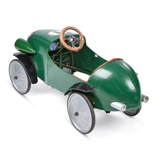 53 - A VINTAGE BAGHERA âAUSTINâ PEDAL CAR painted dark green with racing number â1â, fitted with ... 