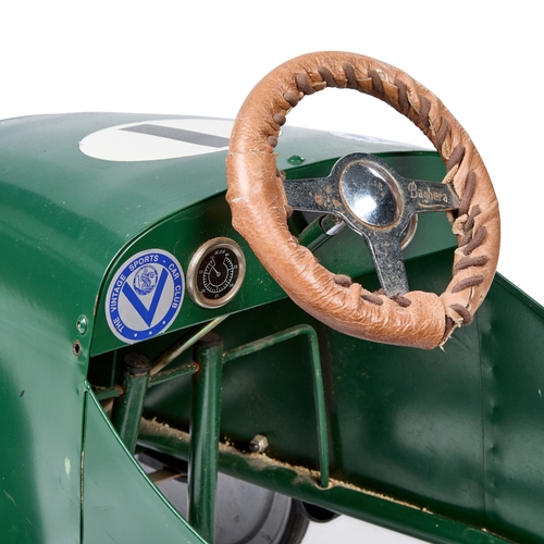 53 - A VINTAGE BAGHERA âAUSTINâ PEDAL CAR painted dark green with racing number â1â, fitted with ... 
