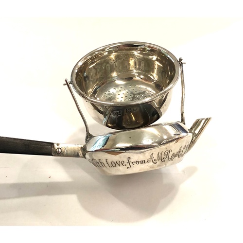 553 - Hallmarked silver tea strainer London silver hallmarks engraved around base dated 1908