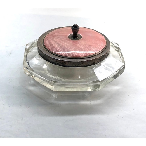 571 - Large silver and enamel lidded vanity jar Birmingham silver hallmarks measures approx glass measures... 