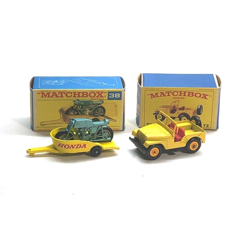 1076 - Matchbox Lesney Honda motor cycle with trailer No38 and standard jeep No72 Both in excellent conditi... 