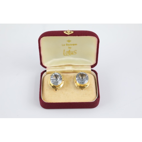 544 - large 18ct gold stone set earrings stone measures approx 15mm by 11mm