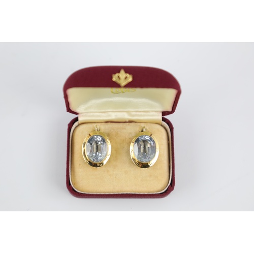 544 - large 18ct gold stone set earrings stone measures approx 15mm by 11mm