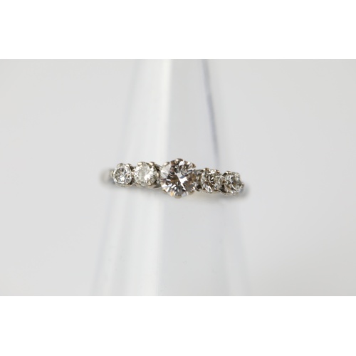 29 - 18kt White gold graduated diamond five stone, half eternity ring