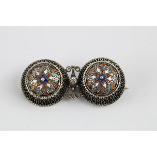 69 - Antique enamelled double solje brooch by David Andersen dated to between 1888 and 1925