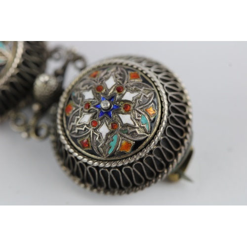 69 - Antique enamelled double solje brooch by David Andersen dated to between 1888 and 1925