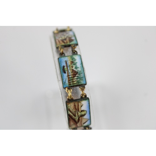 74 - Vintage finely detailed enamel Egyptian souvenir panel bracelet