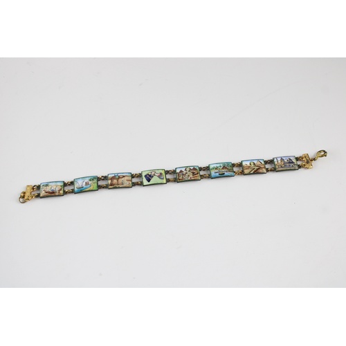 74 - Vintage finely detailed enamel Egyptian souvenir panel bracelet