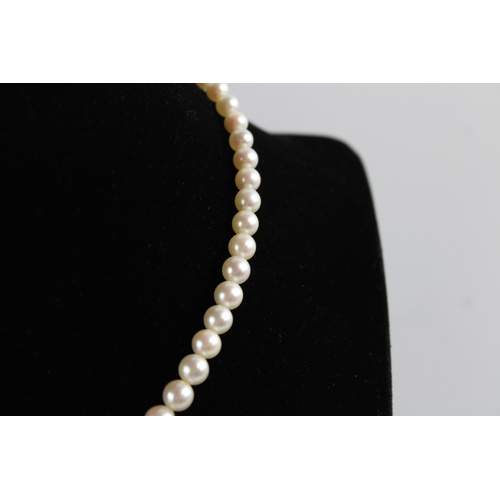 78 - Vintage graduated cream pearl necklace w/ diamond set 9ct white gold clasp, approx length of necklac... 