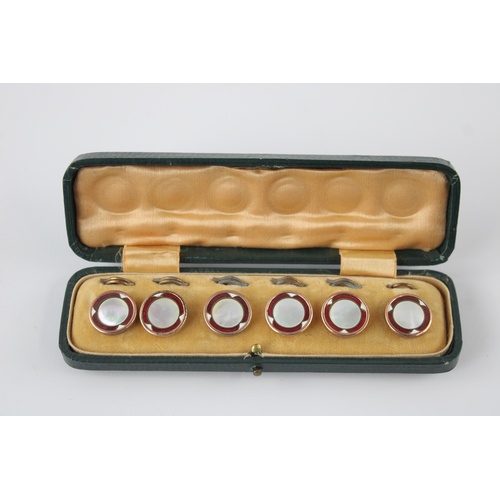 83 - Antique boxed mother of pearl and enamel dress button set