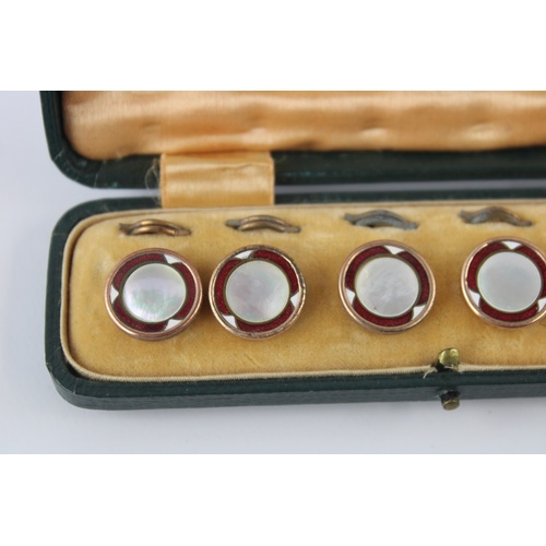 83 - Antique boxed mother of pearl and enamel dress button set