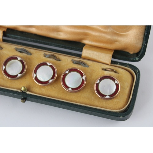 83 - Antique boxed mother of pearl and enamel dress button set