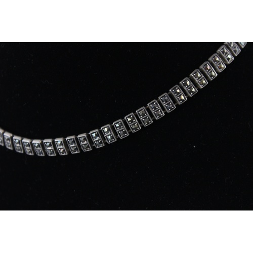 87 - Vintage .935 silver articulated marcasite riviere necklace (41g)