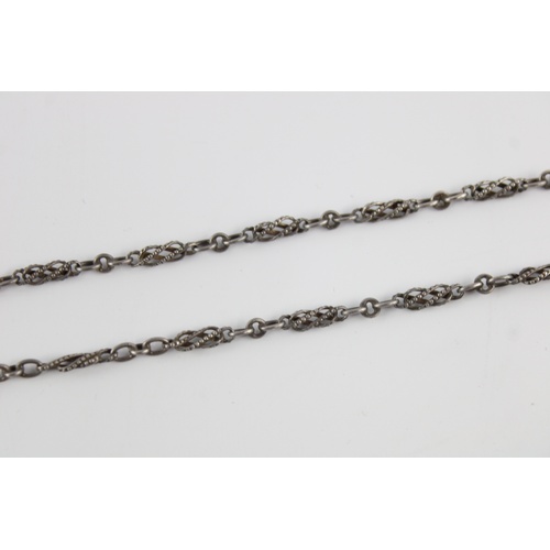 88 - Antique sterling silver fancy link guard chain (32g)