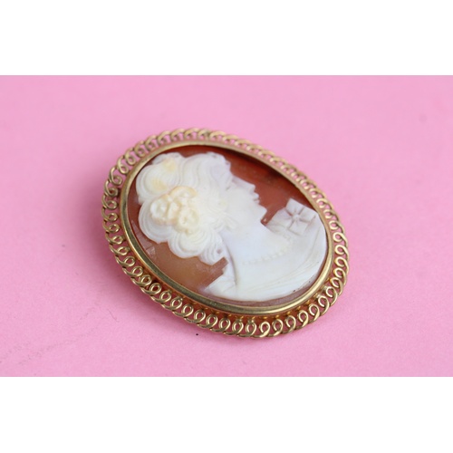 94 - 9ct gold classical profile cameo brooch (6g)