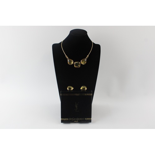 99 - Yves Saint Laurent crystal necklace & clip on earring set