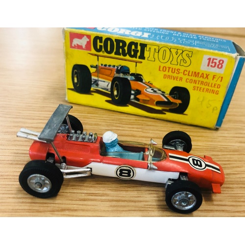 1093 - Vintage CORGI Lotus-Climax Diecast Toy Model Formula 1 Racing Car  No.158 w/ Original Box  Item is i... 