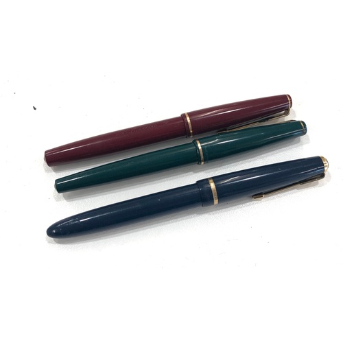 1103 - 3 x Vintage Parker fountain pens writing inc 14ct gold nibs, slimfold, lady 17