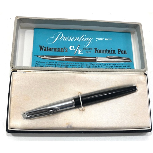 1100 - Vintage Waterman C/F black fountain pen w/ 14ct gold nib, original box