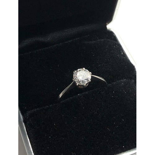 534 - Fine platinum and diamond ring diamond measures 6mm dia approx  80pt high grade diamond white