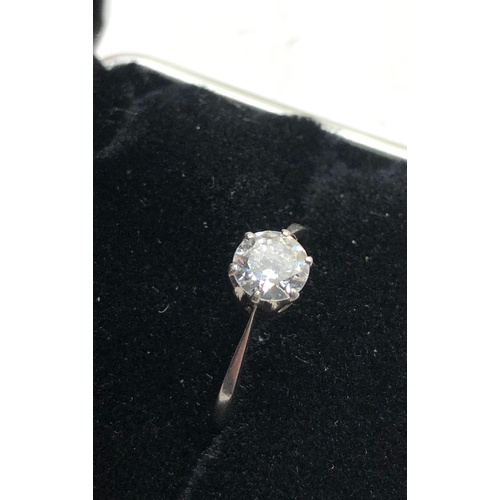 534 - Fine platinum and diamond ring diamond measures 6mm dia approx  80pt high grade diamond white