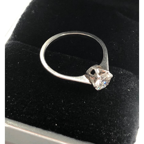 534 - Fine platinum and diamond ring diamond measures 6mm dia approx  80pt high grade diamond white