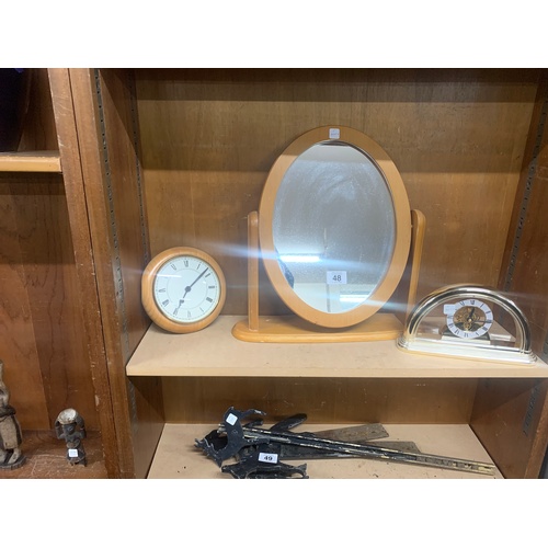 48 - Dressing table mirror and 2 clocks