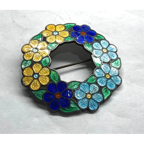 85 - Vintage silver and enamel flower brooch Birmingham silver hallmarks makers AHD&S A H Darby & Sons