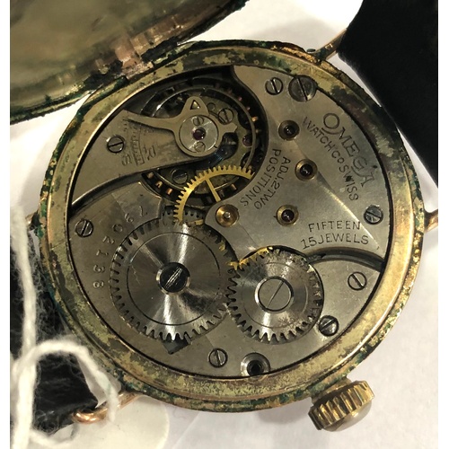 266 - Early vintage gents omega wristwatch fully wound, balance spins when shaken but stops but no warrant... 