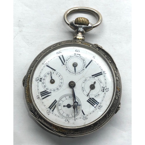 212 - Continental silver calendar pocket watch the watch winds and ticks but no warranty given case measur... 