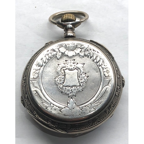 212 - Continental silver calendar pocket watch the watch winds and ticks but no warranty given case measur... 