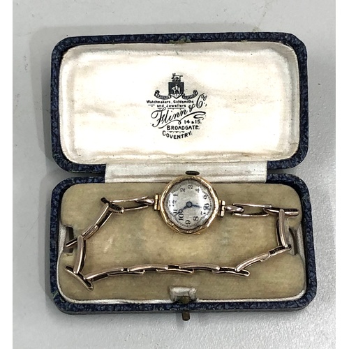 273 - Vintage ladies 9ct gold wrist watch, winds and ticks but no warranty is given, hallmarked 9.375, str... 