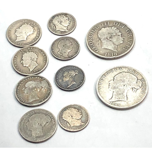 312 - Collection of Georgian and victorian silver coins includes half crowns shillings and sixpences