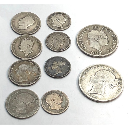 312 - Collection of Georgian and victorian silver coins includes half crowns shillings and sixpences