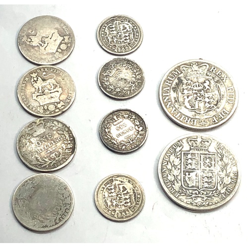 312 - Collection of Georgian and victorian silver coins includes half crowns shillings and sixpences