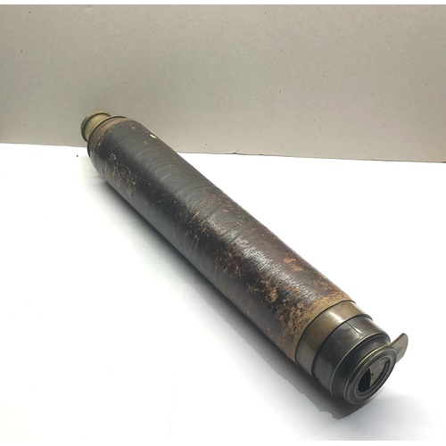 369 - Large antique brass telescope Hughes London day or night 3 sections measures when open 90cm long