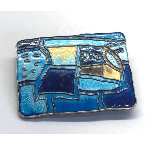 122 - Designer David Anderson abstract silver and enamel brooch