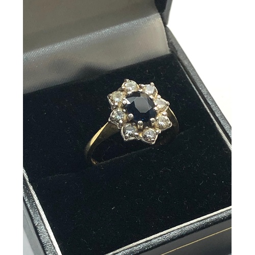 148 - 18ct gold sapphire and diamond ring, the sapphire measures approx 7mm by 6mm the diamonds are approx... 