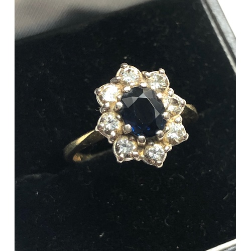 148 - 18ct gold sapphire and diamond ring, the sapphire measures approx 7mm by 6mm the diamonds are approx... 