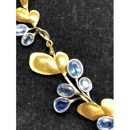 152 - 18ct gold and sapphire designer necklace leaf design set with large sapphire drops largestb stone me... 