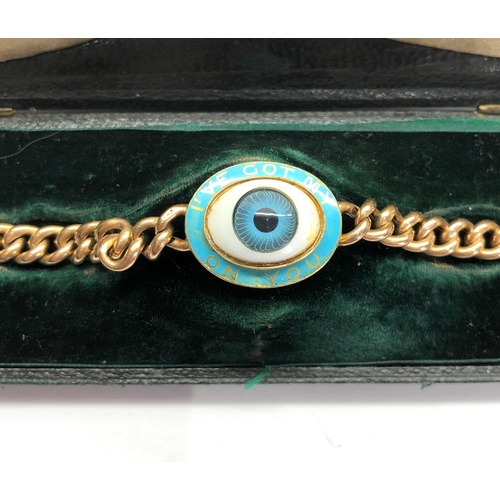 153 - Antique 15ct gold and enamel ive got my eye on you bracelet weight 16.1g not hallmarked but acid tes... 