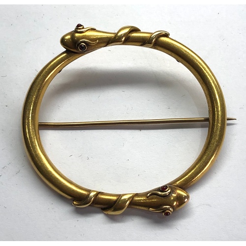 160 - Large antique 18ct gold snake brooch weight 15.2 grams measures approx 60mm by 58mm